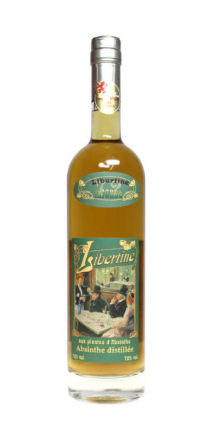 Libertine 72 Absinth - gelblicher Absinth in einer 0,7 Liter Flasche aus durchsichtigem Glas mit zwei grünen Etiketten