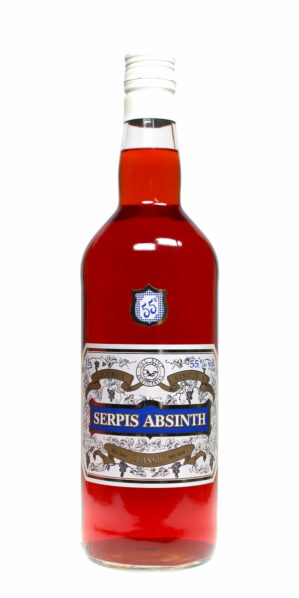 Serpis Classic Absinth - roter Absinth in 1 Liter Flasche aus durchsichtigem Glas und mit zwei Etiketten