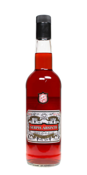 Serpis dry Absinth - roter Absinth in 0,7 Liter Flasche aus durchsichtigem Glas und mit zwei Etiketten