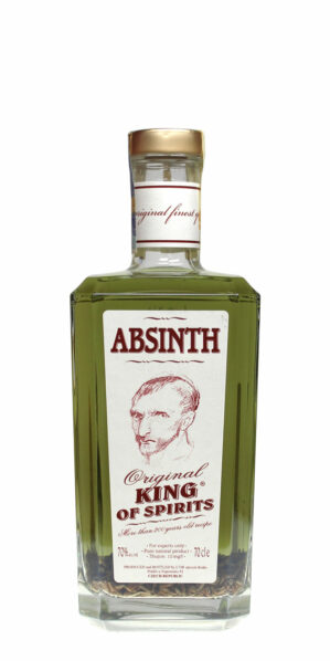 King of Spirits Absinth - grüner Absinth mit eingelegten Kräutern in einer eckigen 0,7 Liter Flasche mit weißem Etikett
