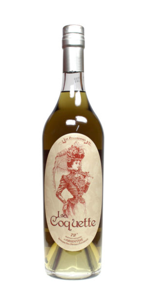 La Coquette Absinthe - brauner Absinth in 0,7 Liter Flasche mit ovalem Etikett, auf dem eine schöne Frau abgebildet ist