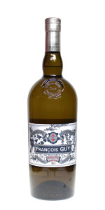 Francois Guy Absinth in 1 Liter brauner Flasche mit silbernem Verschluss und einem weißen Etikett.