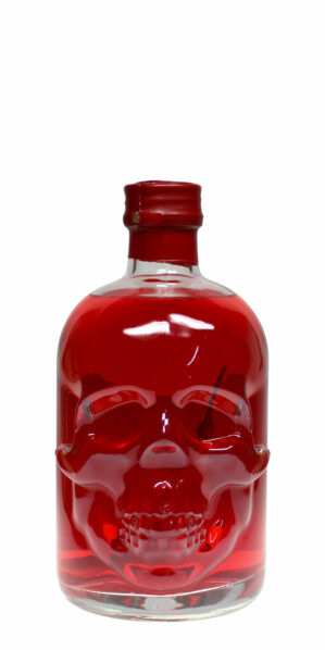 Red Chilli Head Absinth - roter Absinth in einer auffälligen 0,5 Liter Flasche in Totenkopf-Form.