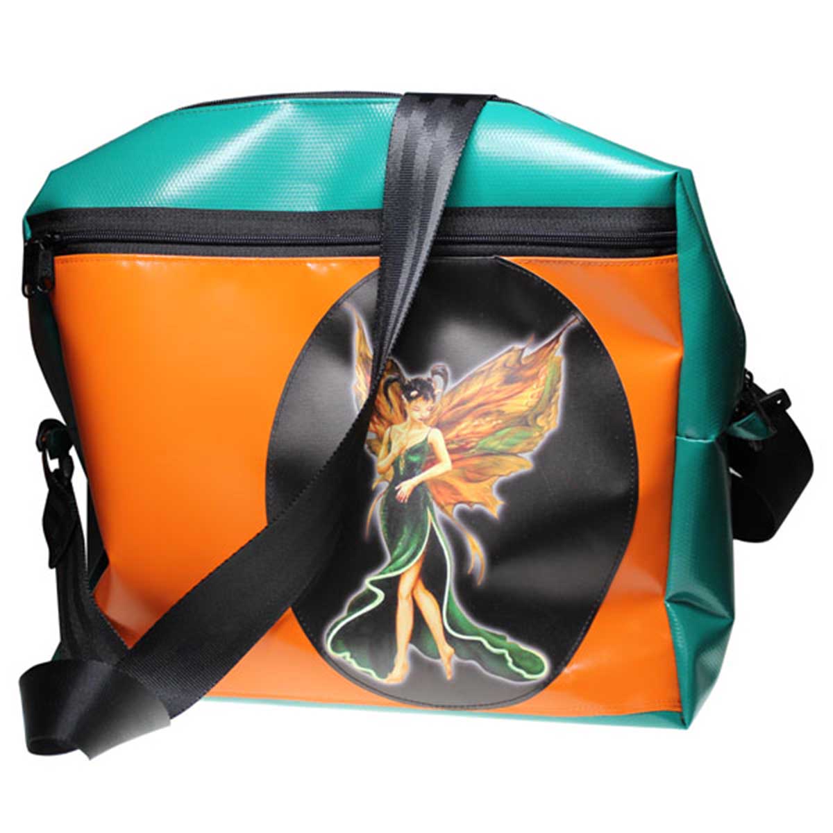 Wasserabweisende Absinth Tasche aus LKW-Planen-Kunststoff, 38 × 33 cm, mit Umhängegurt