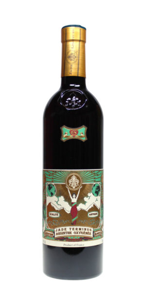 JADE Terminus Absinthe Oxygenee in einer schwarzen 0,7 Liter Flasche mit zwei Etiketten.